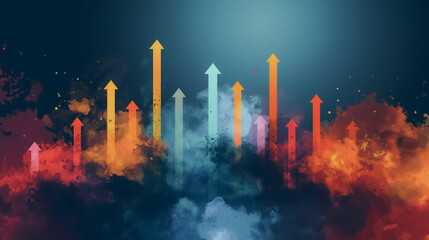 Poster - Abstract tech wallpaper with colorful arrows pointing upwards, symbolizing growth and innovation.