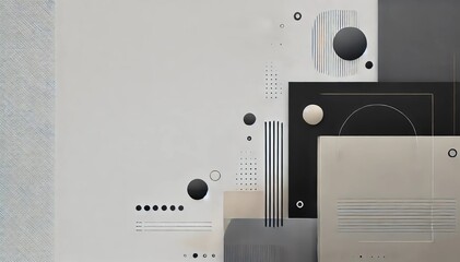 Poster - A minimalist abstract composition featuring geometric shapes in black, white, and gray hues. The arrangement evokes a sense of balance and harmony, with textured elements adding visual interest.
