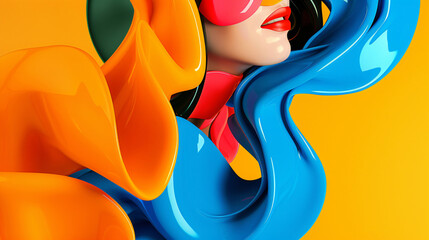 Portrait of a woman with bright colors and flowing shapes