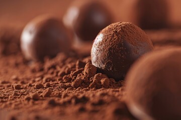 Poster - Chocolate truffles covered in cocoa powder resting on cocoa powder