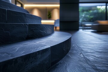 Poster - Modern minimalist interior design featuring curved slate staircase