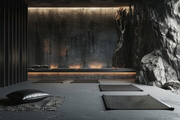 Aufkleber - Modern minimalist gym interior with rock wall offering relaxing atmosphere