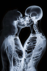 Sticker - x-ray vision concept art depicting a passionate couple kissing - black background