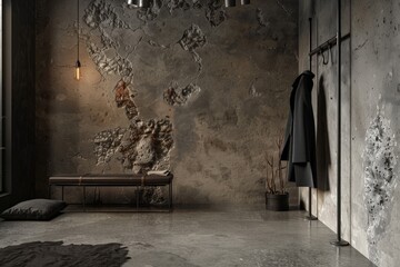 Poster - Modern minimalist hallway interior with bench and coat rack