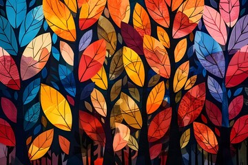 Wall Mural - Vibrant Autumn Forest with Colorful Leaves