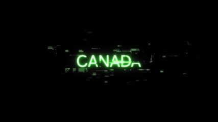 Poster - Canada text with screen effects of technological failures. Spectacular screen glitch with various kinds of interference. Looped