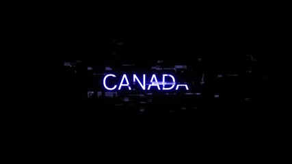 Poster - Canada text with screen effects of technological failures. Spectacular screen glitch with various kinds of interference. Looped