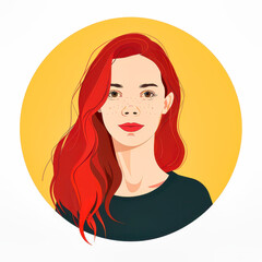 Wall Mural - A Young Woman With Red Hair Smiles Softly in a Cartoon Portrait