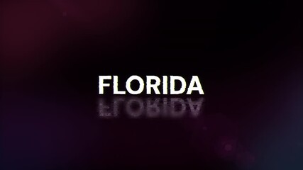 Poster - Florida text with screen effects of technological failures. Spectacular screen glitch with various kinds of interference. Looped