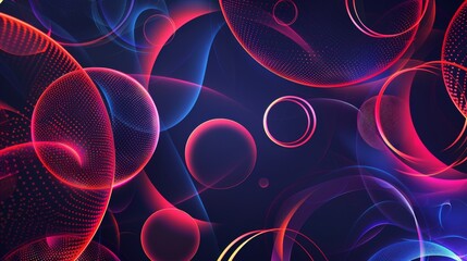 Aufkleber - Vibrant abstract digital art with colorful circles and lines on a dark background. Concept of modern digital art and technology.