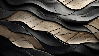 Aufkleber - Abstract Wavy Wooden Panel Design in Black and Gold