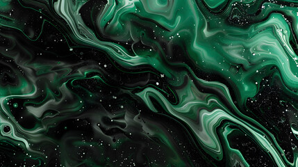 Wall Mural - Abstract black and dark green texture. Emerald royal color. Oil marble picture. Wavy fluid trendy modern background.