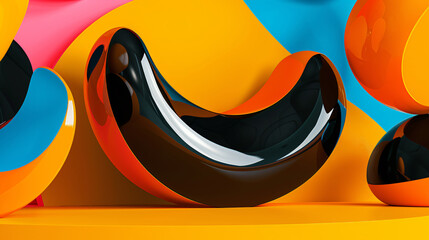 Playful Colorful 3D Render of a Black Banana against a Bright Ba