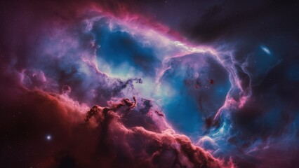 Sticker - A nebula in space with a bright blue and red color, AI