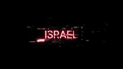 Poster - Israel text with screen effects of technological failures. Spectacular screen glitch with various kinds of interference. Looped