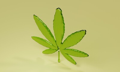 Poster - Cannabis oil in leaf shape against light background. 3d rendering 
