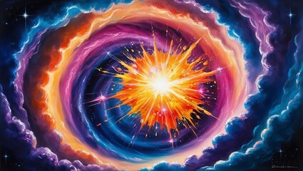 Poster - Vibrant Cosmic Paint Explosion Suspended in Mid-Air