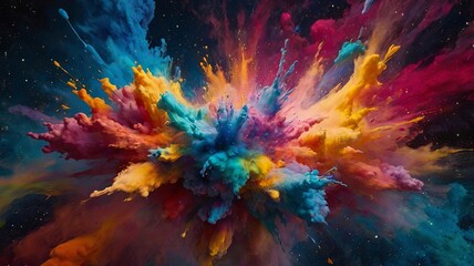 Poster - Colorful Paint Explosion in a Starry Night Sky