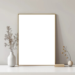 Simple plain modern thin gold picture frame, blank inside background