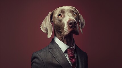 Wall Mural - Dog dressed in an elegant suit with a nice tie. Fashion portrait of an anthropomorphic animal posing with a charismatic human attitude