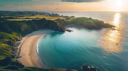 Wall Mural - Golden Sunset Over a Coastal Cove