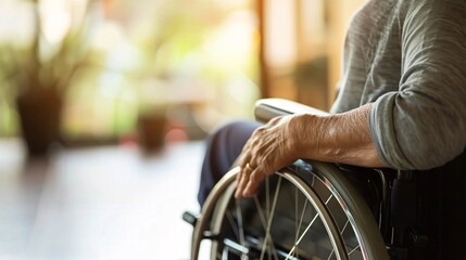 Leinwandbilder - Person in a wheelchair receiving acupuncture treatment in a clinic Stock Photo with copy space