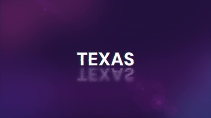 Poster - Texas text with screen effects of technological failures. Spectacular screen glitch with various kinds of interference. Looped