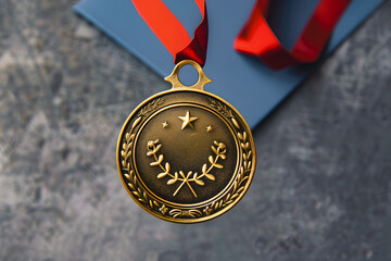 Wall Mural - Award Golden Medal Mockup isolated on white background
