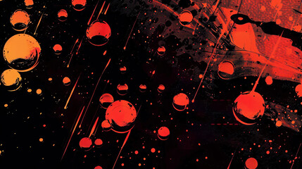 Grunge texture with red and orange paint splatters on black back