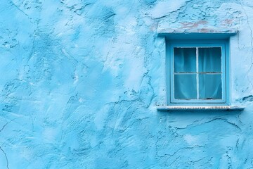 Poster - Serene Blue Wall with a Charming Window