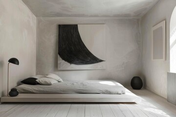 Aufkleber - Modern minimalist bedroom interior with abstract painting