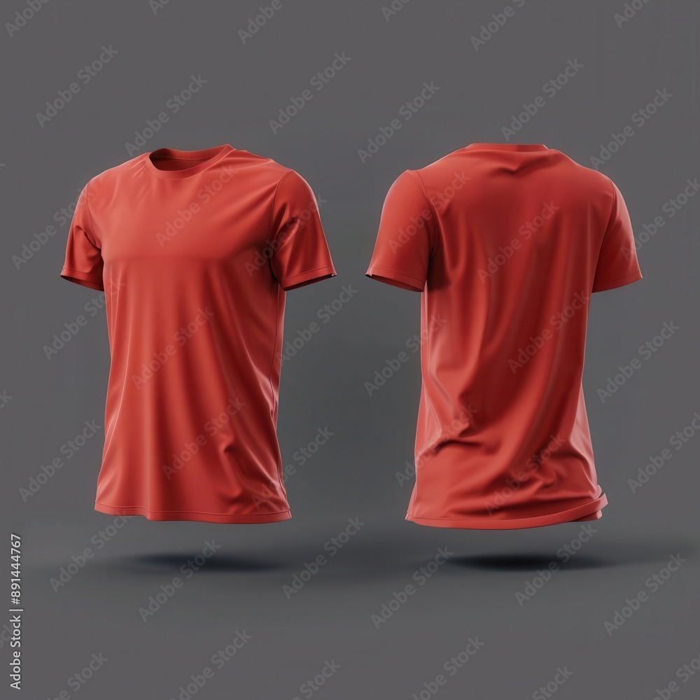 vibrant red tshirts floating in space front and back views ...
