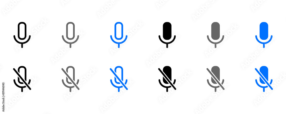 Mic icon set. Mute Microphone sign. Karaoke mic pictogram. Voice ...