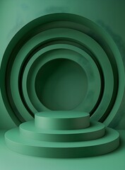 Poster - 3D rendered abstract background with empty space and green wavy stripes pattern on a pastel mint colored geometric platform for product presentation. Minimal concept with a studio lighting style and h
