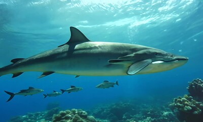 Wall Mural - Group of Nurse sharks swimming in the ocean 4K Video