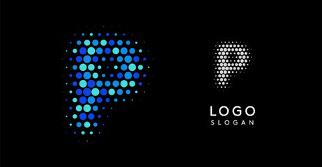Aufkleber - Abstract letter P logo with blue gradient dots, modern minimalist design. Ideal for business branding, corporate identity, technology firms. Stylish and professional symbol. Vector illustration