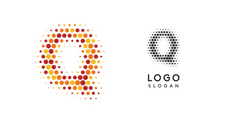 Poster - Abstract letter Q logo with orange to red gradient dots, modern minimalist logotype concept for business branding, corporate identity, technology firms. Vector illustration.
