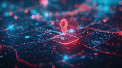 Poster - futuristic map pin location ai technology background