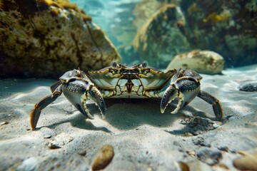 Poster - Large crab standing on ocean floor with claws open