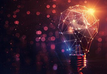 Poster - abstract light bulb made of glowing lines on dark background, concept for innovation and idea in tec