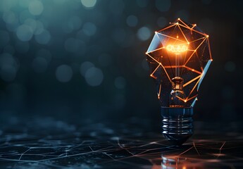 Poster - Abstract light bulb made of glowing lines on dark background, concept for innovation and idea in technology business vector illustration design with geometric shape