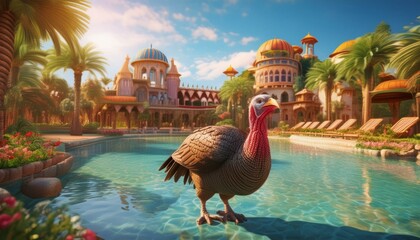 Wall Mural - Turkeys and Tubes: Exploring the Water Park with My Feathered Friend