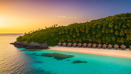 Poster - Tropical beach with bungalows