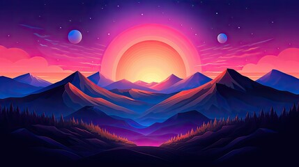 Sticker - A vividly colorful neon sunset