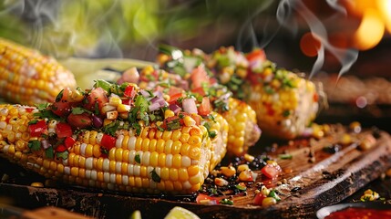 Wall Mural - Artisans creating gourmet food products, such as corn salsa and corn relish, using fresh ears of corn