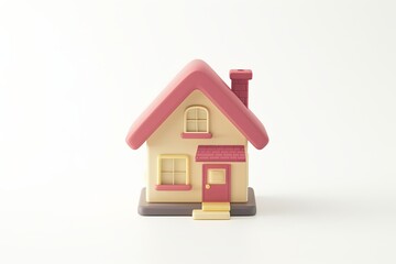 A simplistic 3D home design for app and website interfaces, showcasing a plastic model of a house against a white backdrop, symbolizing safety and protection in a cartoon style