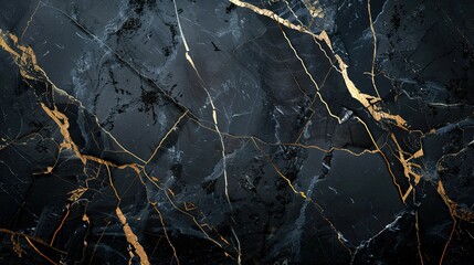 Wall Mural - Luxurious black marble surface featuring gold edges and a spacious central area for adding visuals or text, great for upscale presentations.