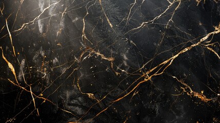 Wall Mural - Luxurious black marble surface featuring gold edge detailing, with ample space in the center for visuals or text, ideal for upscale presentations.