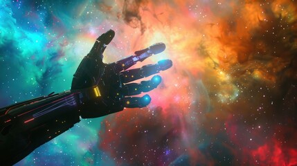 Wall Mural - Metallic Hand Reaching into a Cosmic Nebula