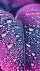 Poster - A close up of a large leaf with water droplets on it, AI